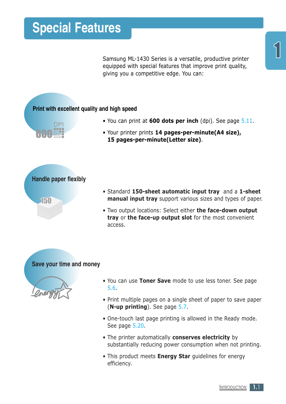 Special features | Samsung ML-1430 User Manual | Page 10 / 143