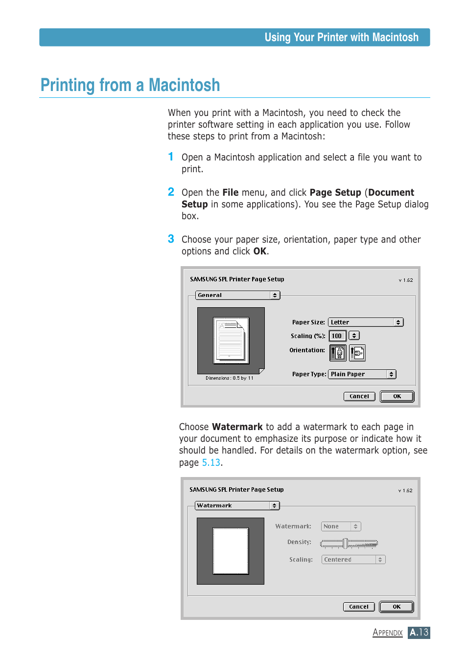 Printing from a macintosh | Samsung ML-1430 User Manual | Page 124 / 143