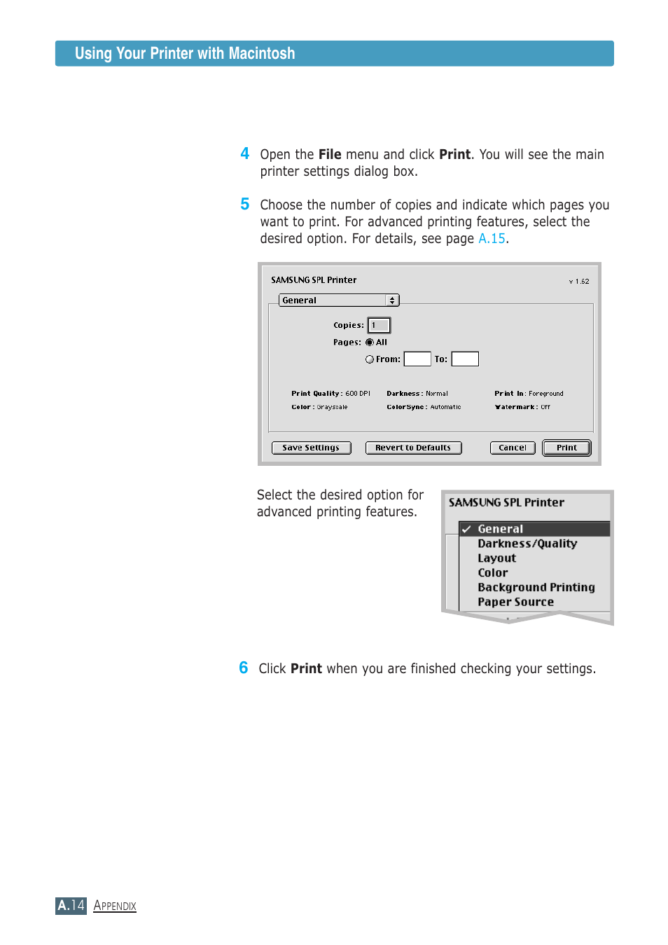 Using your printer with macintosh | Samsung ML-1430 User Manual | Page 125 / 143