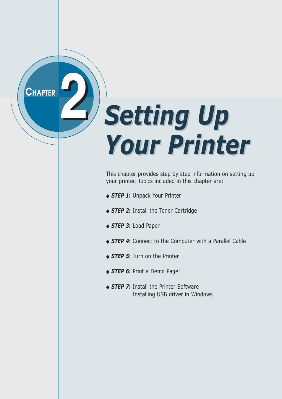 Chapter 2 setting up your printer, Setting up your printer | Samsung ML-1430 User Manual | Page 15 / 143