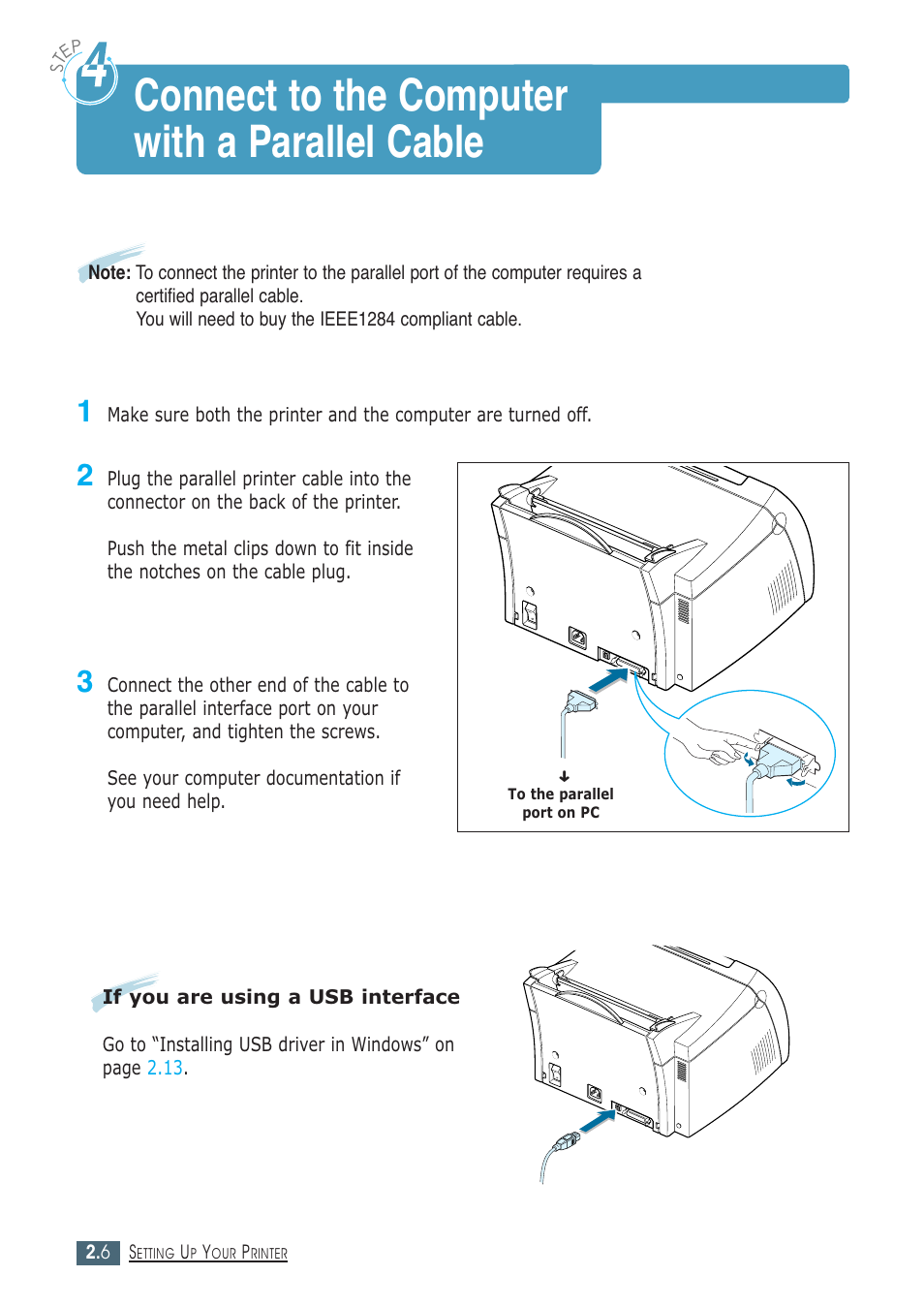 Connect to the computer with a parallel cable | Samsung ML-1430 User Manual | Page 21 / 143