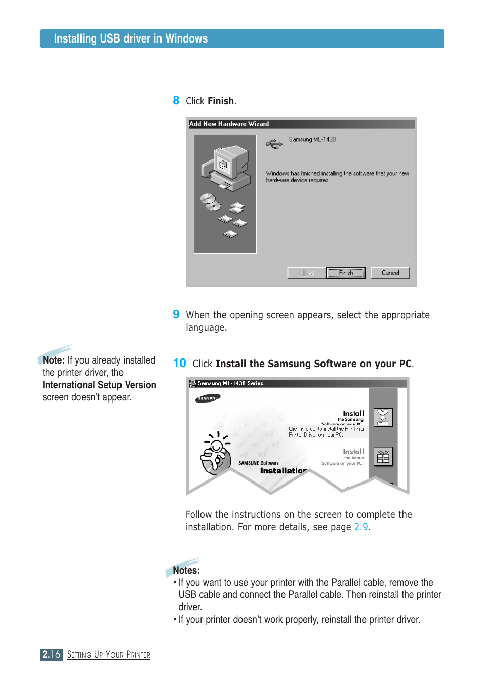 Installing usb driver in windows 8 | Samsung ML-1430 User Manual | Page 31 / 143