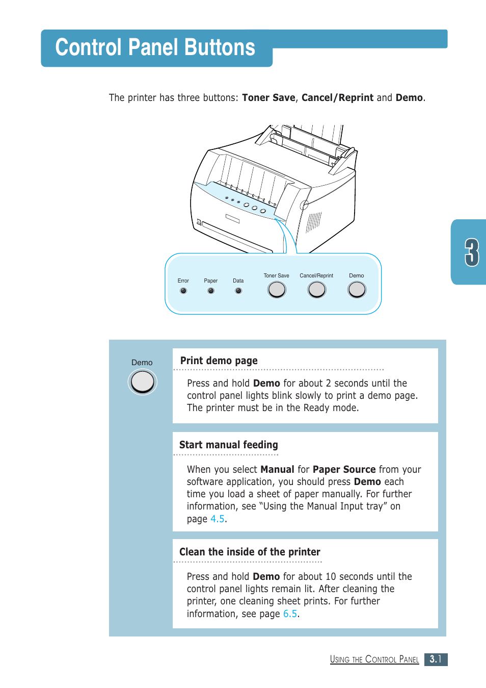 Control panel buttons | Samsung ML-1430 User Manual | Page 36 / 143