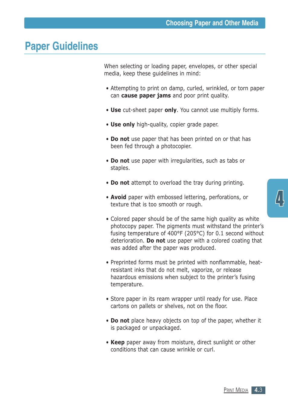 Paper guidelines, Choosing paper and other media | Samsung ML-1430 User Manual | Page 42 / 143