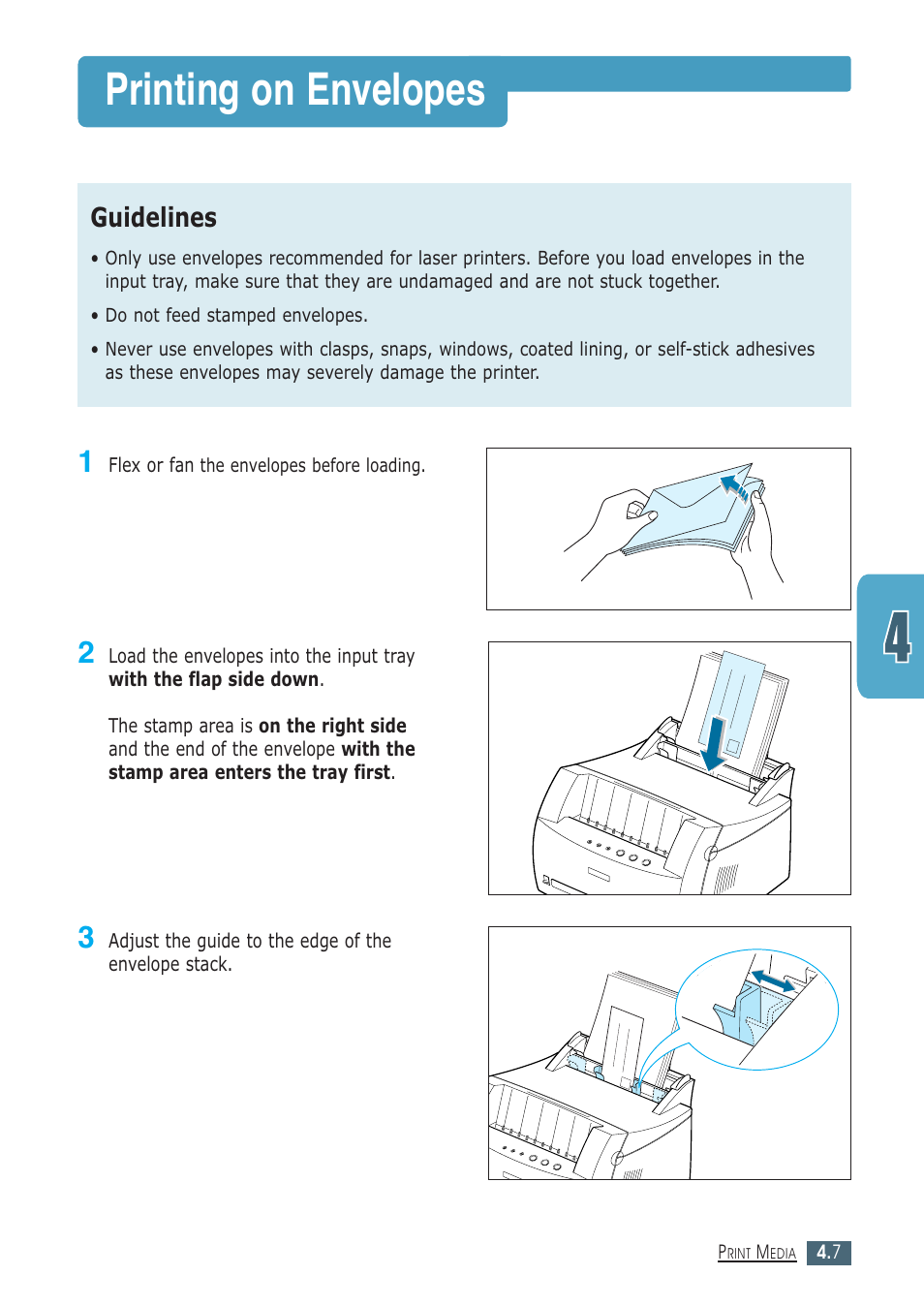 Printing on envelopes, Guidelines | Samsung ML-1430 User Manual | Page 46 / 143