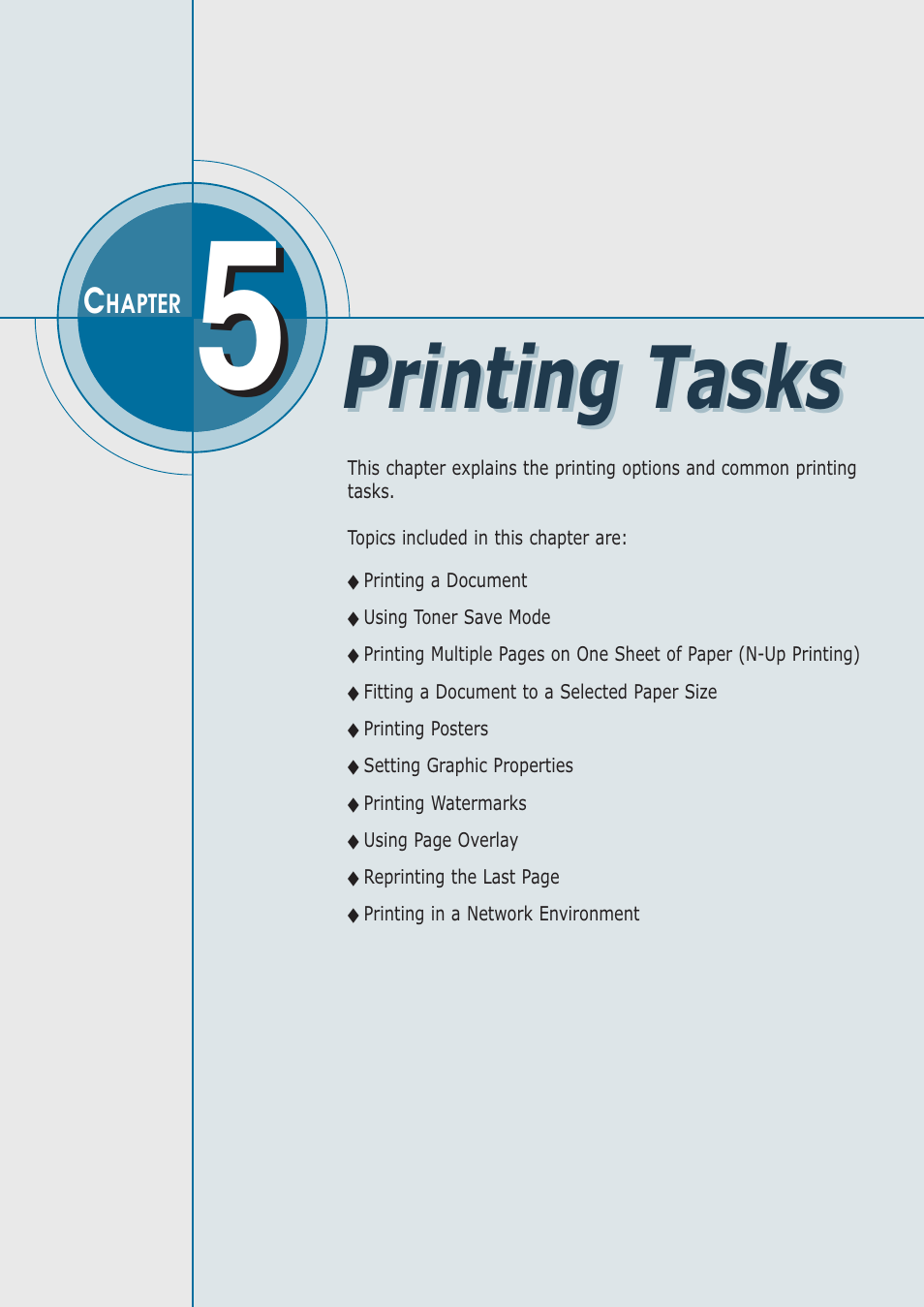 Chapter 5 printing tasks, Printing tasks | Samsung ML-1430 User Manual | Page 53 / 143