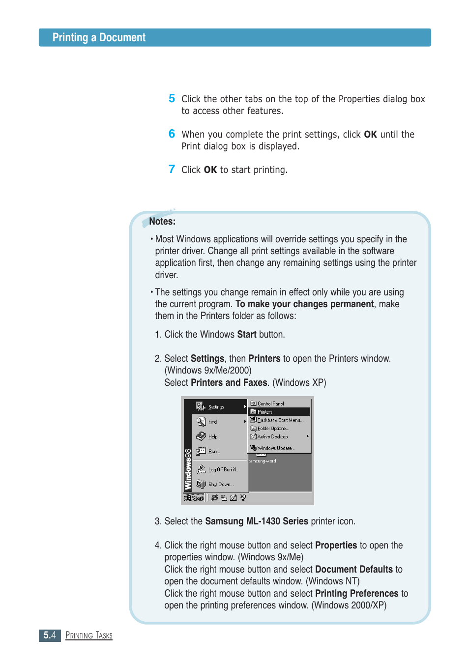Printing a document | Samsung ML-1430 User Manual | Page 57 / 143
