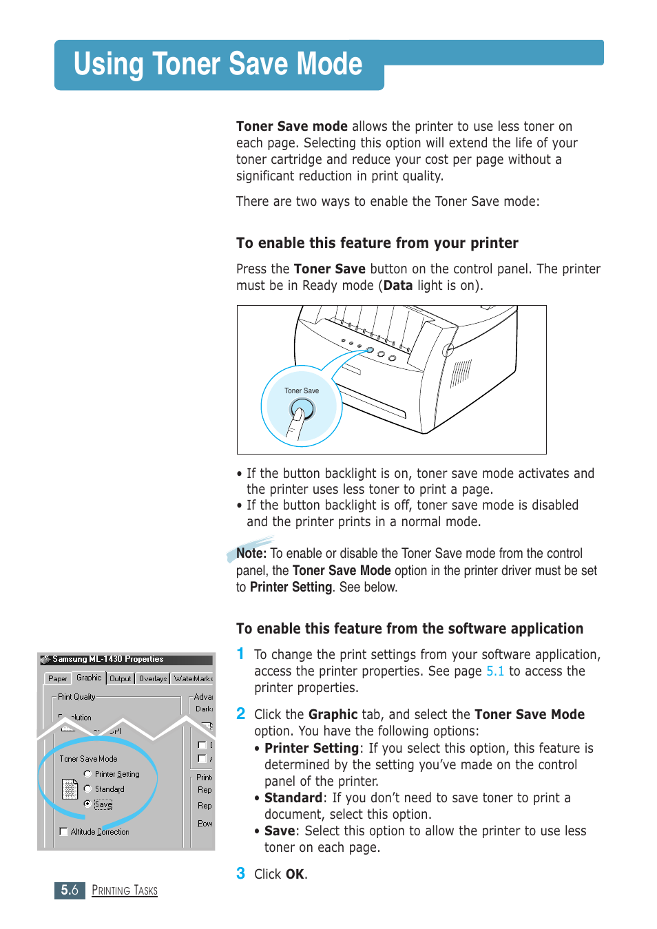 Using toner save mode | Samsung ML-1430 User Manual | Page 59 / 143