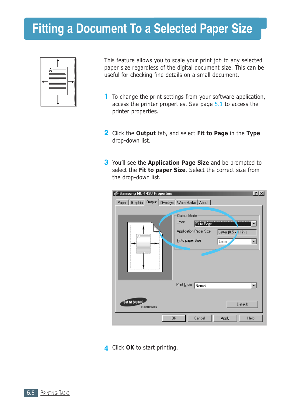 Fitting a document to a selected paper size | Samsung ML-1430 User Manual | Page 61 / 143