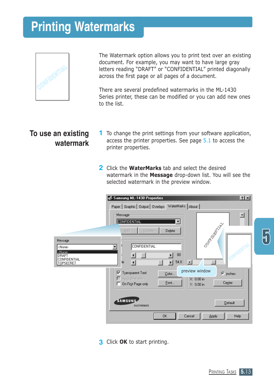 Printing watermarks | Samsung ML-1430 User Manual | Page 66 / 143