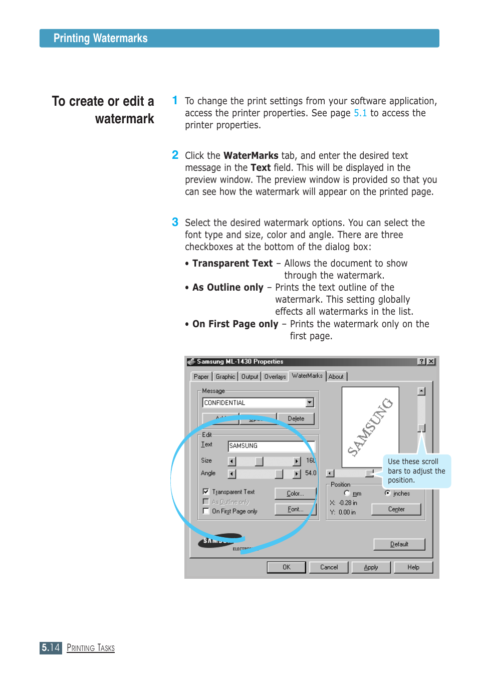 Printing watermarks | Samsung ML-1430 User Manual | Page 67 / 143
