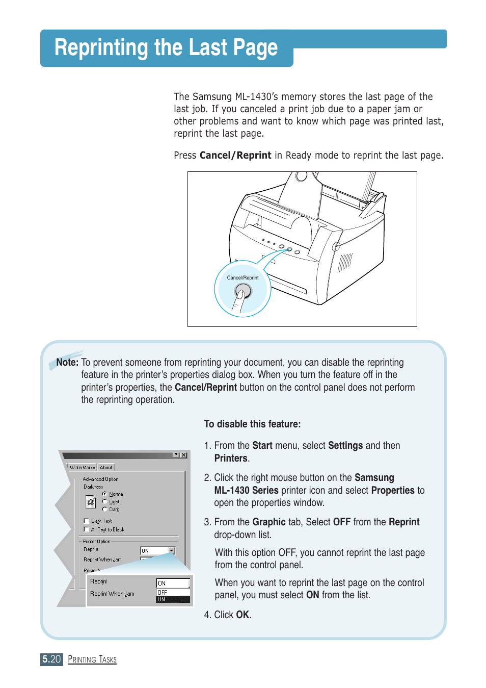 Reprinting the last page | Samsung ML-1430 User Manual | Page 73 / 143