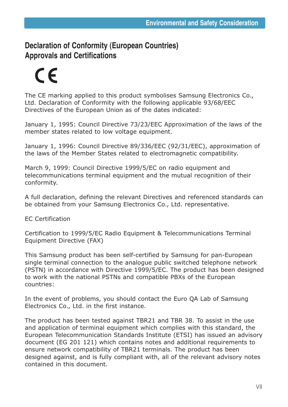 Environmental and safety consideration | Samsung ML-1430 User Manual | Page 8 / 143