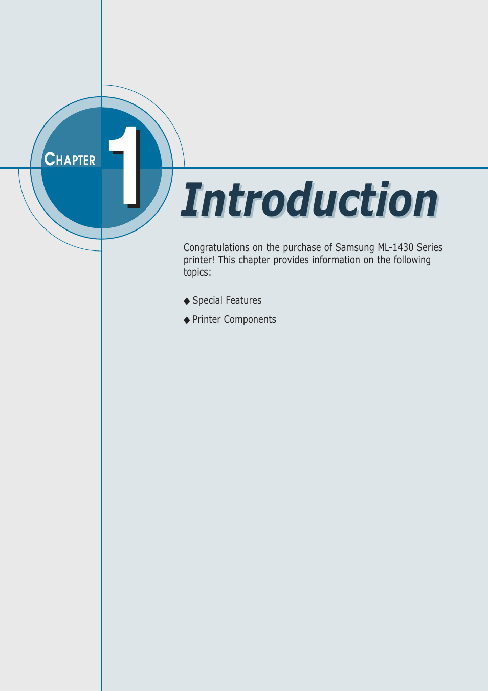 Chapter 1 introduction, Introduction | Samsung ML-1430 User Manual | Page 9 / 143
