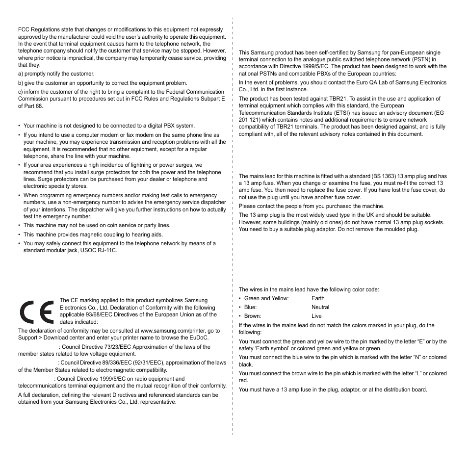 Declaration of conformity (european countries), Replacing the fitted plug (for uk only) | Samsung SCX-6322DN User Manual | Page 10 / 148