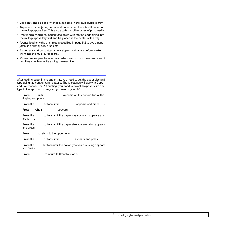 Setting the paper size and type | Samsung SCX-6322DN User Manual | Page 35 / 148