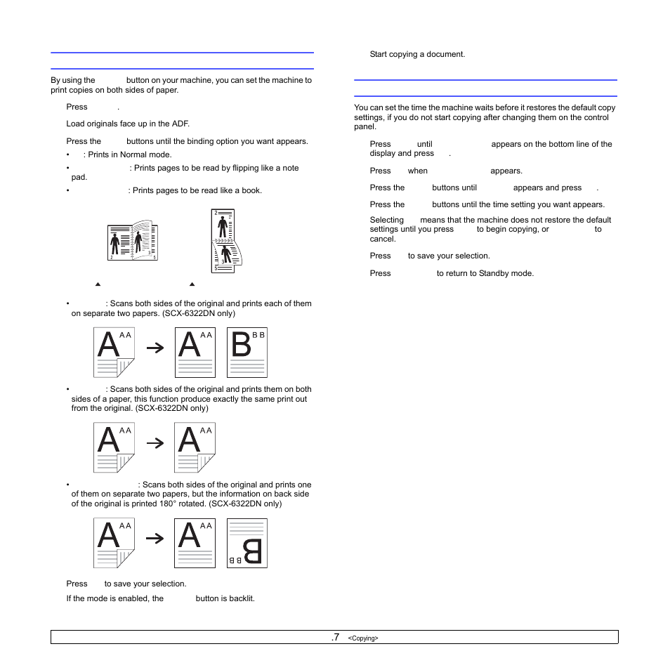 Copying on both sides of paper, Setting copy timeout | Samsung SCX-6322DN User Manual | Page 42 / 148