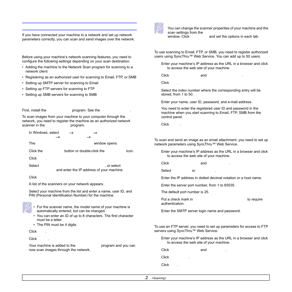 Scanning using a network connection, Preparing for network scanning | Samsung SCX-6322DN User Manual | Page 45 / 148