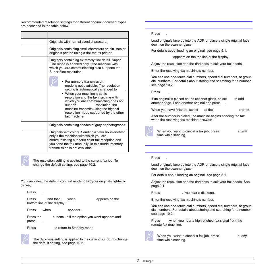 Darkness, Sending a fax automatically, Sending a fax manually | Sending a fax automatically sending a fax manually | Samsung SCX-6322DN User Manual | Page 52 / 148