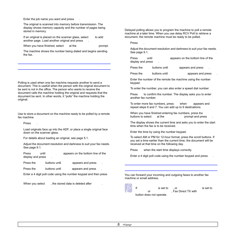 Polling, What is polling, Tx poll | Forwarding faxes, Polling forwarding faxes | Samsung SCX-6322DN User Manual | Page 58 / 148
