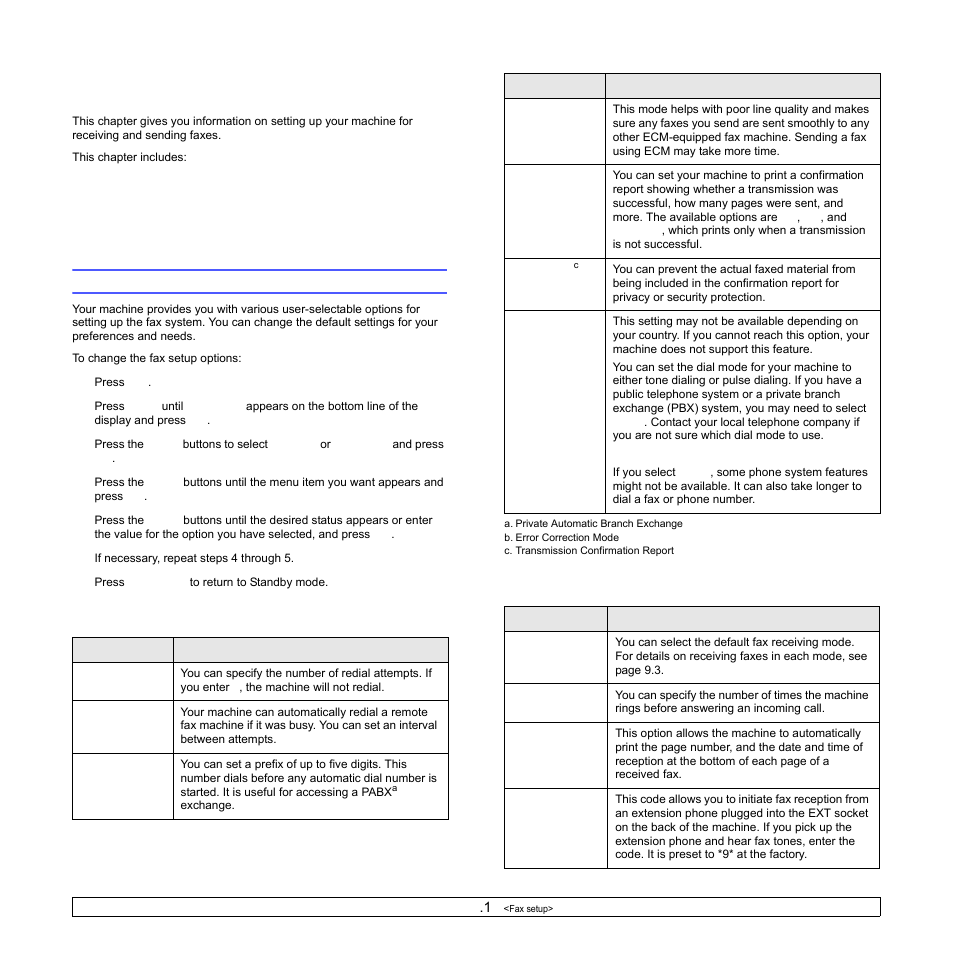 Fax setup, Changing the fax setup options, Sending options | Receiving options, Ge 10.1 | Samsung SCX-6322DN User Manual | Page 61 / 148