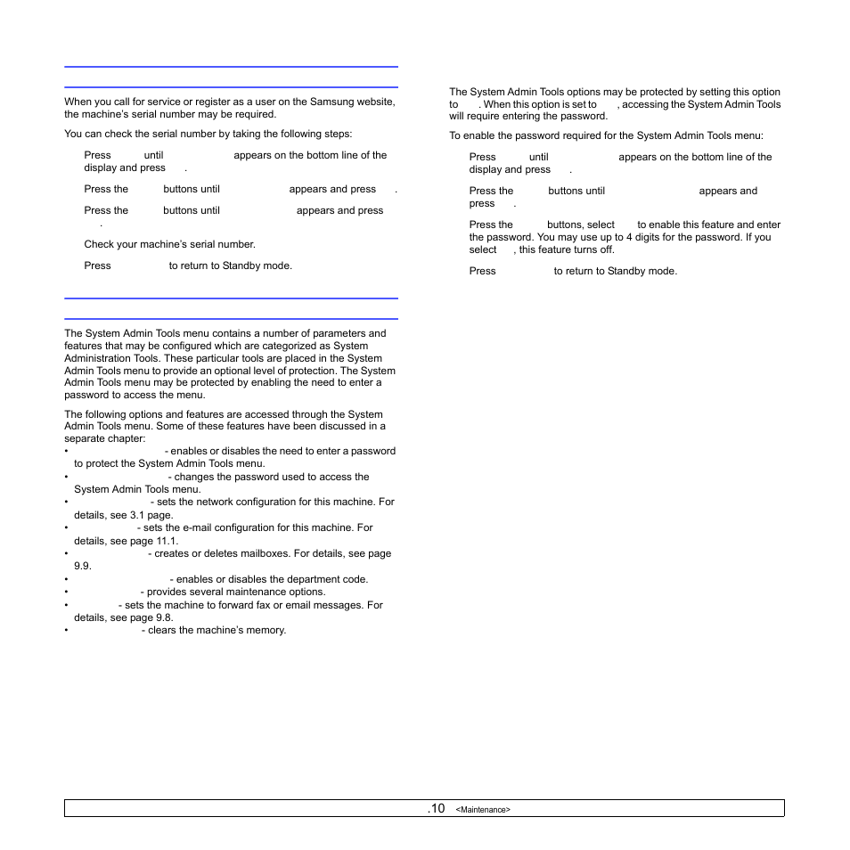 Checking the machine’s serial number, System administrtion tools, Password protect | Samsung SCX-6322DN User Manual | Page 77 / 148
