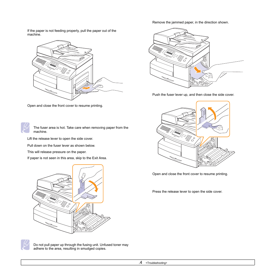 In the multi-purpose tray, In the fuser area or around the toner cartridge, In the paper exit area | Samsung SCX-6322DN User Manual | Page 82 / 148