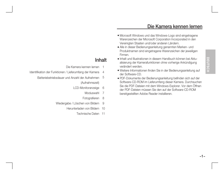 Inhalt die kamera kennen lernen | Samsung D860 User Manual | Page 18 / 98