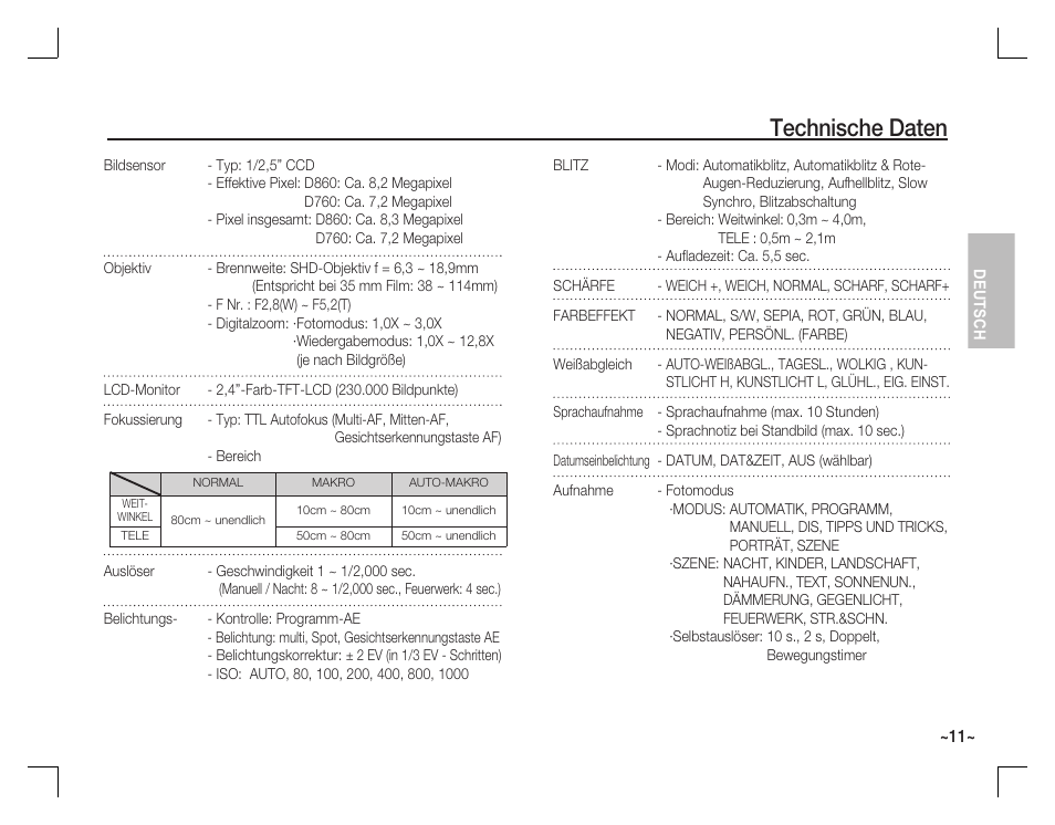 Technische daten | Samsung D860 User Manual | Page 28 / 98