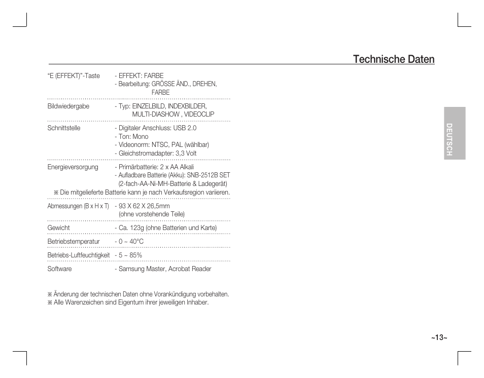 Technische daten | Samsung D860 User Manual | Page 30 / 98