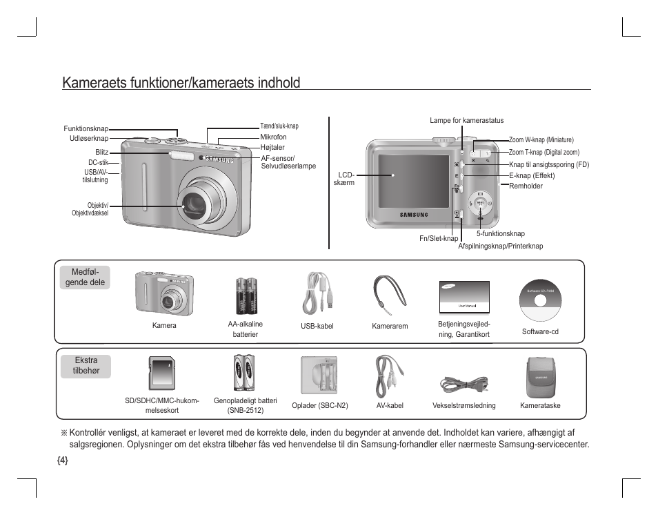 Kameraets funktioner/kameraets indhold | Samsung D860 User Manual | Page 69 / 98