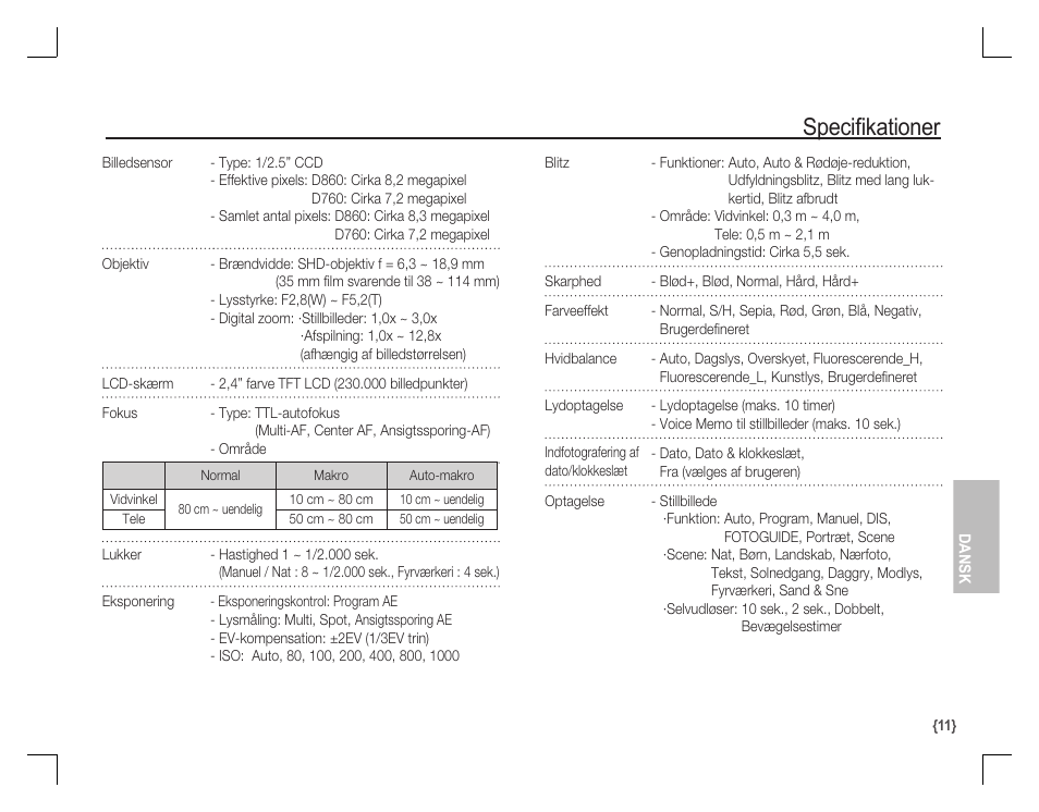 Specifi kationer | Samsung D860 User Manual | Page 76 / 98