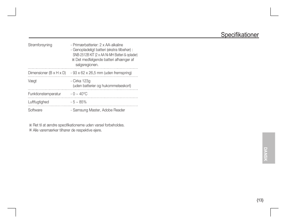 Specifi kationer | Samsung D860 User Manual | Page 78 / 98