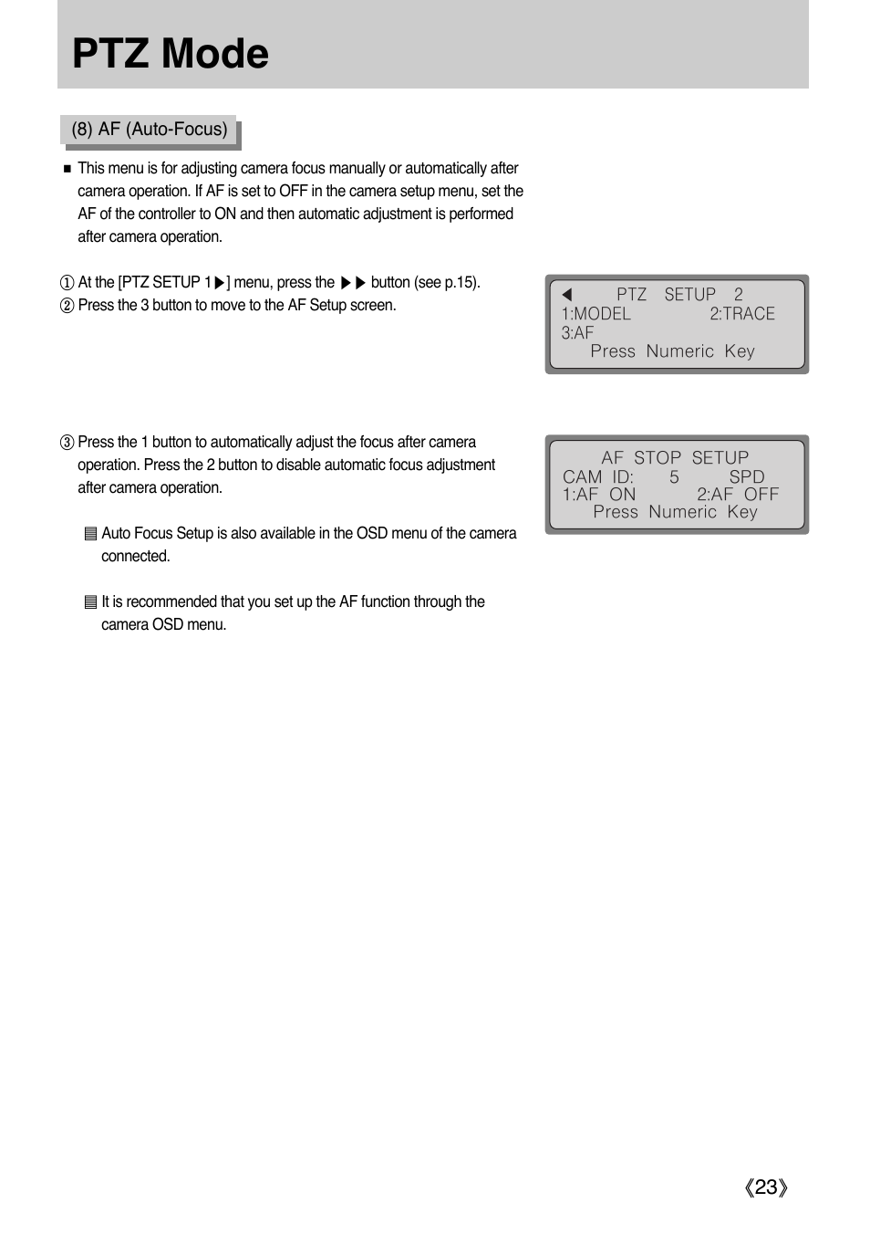 Ptz mode | Samsung SCC-3000 User Manual | Page 23 / 39