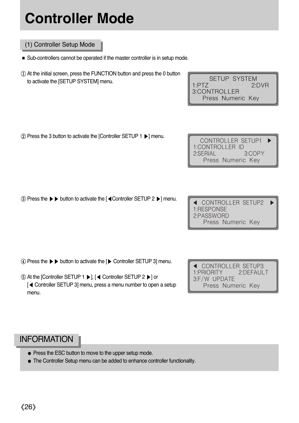 Controller mode, Information | Samsung SCC-3000 User Manual | Page 26 / 39