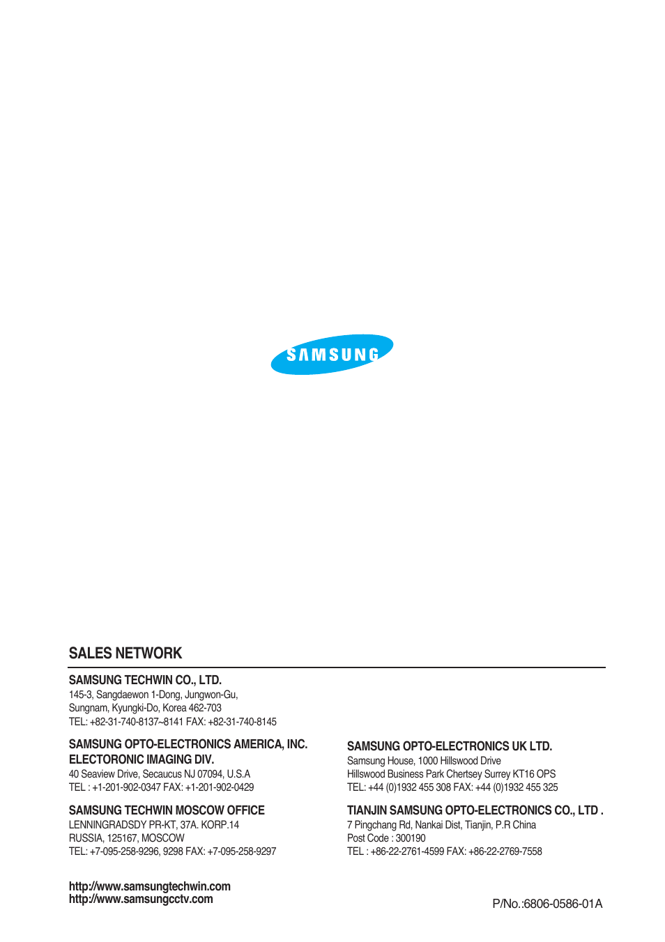 Sales network | Samsung SCC-3000 User Manual | Page 39 / 39