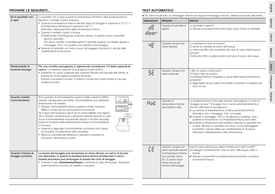 Provare le seguenti, Test automatico | Samsung Drum Washing Machine User Manual | Page 10 / 14