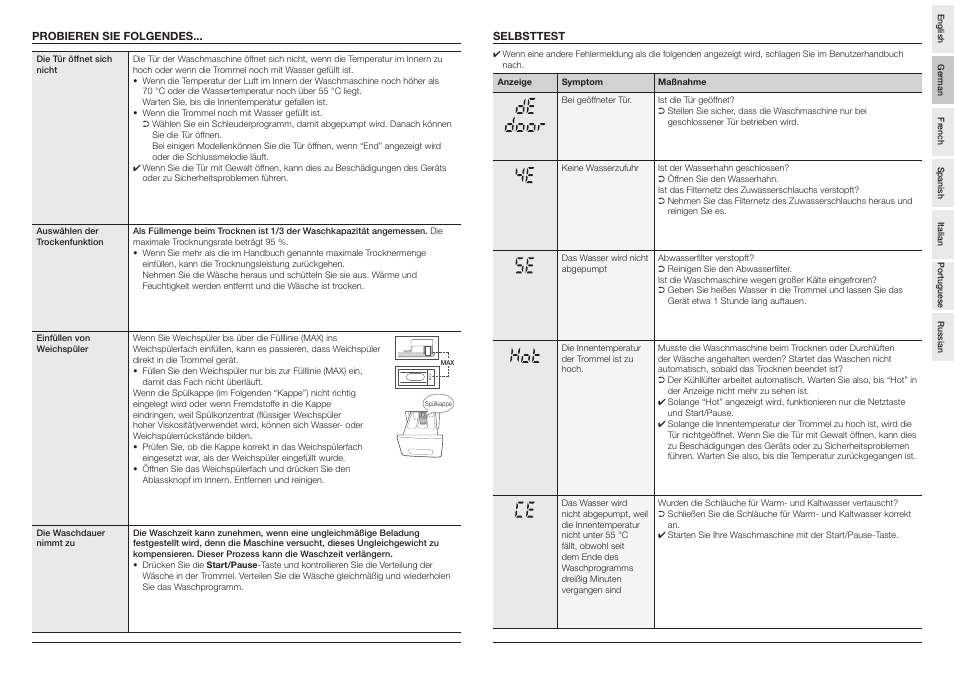 Probieren sie folgendes, Selbsttest | Samsung Drum Washing Machine User Manual | Page 4 / 14