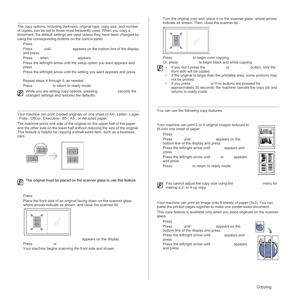 Changing the default copy settings, Id card copying, Using special copy features | Up or 4-up copying, Poster copying | Samsung CLX-3175FN User Manual | Page 45 / 218