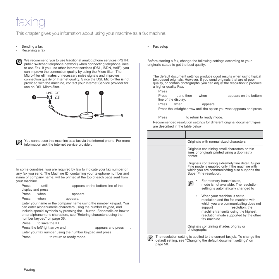 Faxing, Sending a fax, Setting the fax header | Adjusting the document settings | Samsung CLX-3175FN User Manual | Page 52 / 218