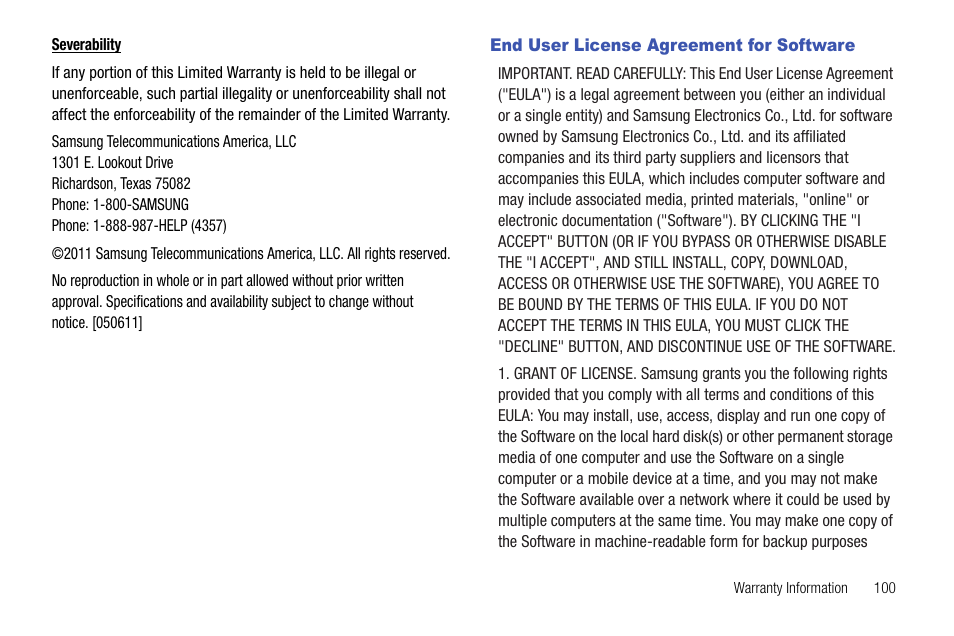 End user license agreement for software | Samsung DFX-5000 User Manual | Page 103 / 112