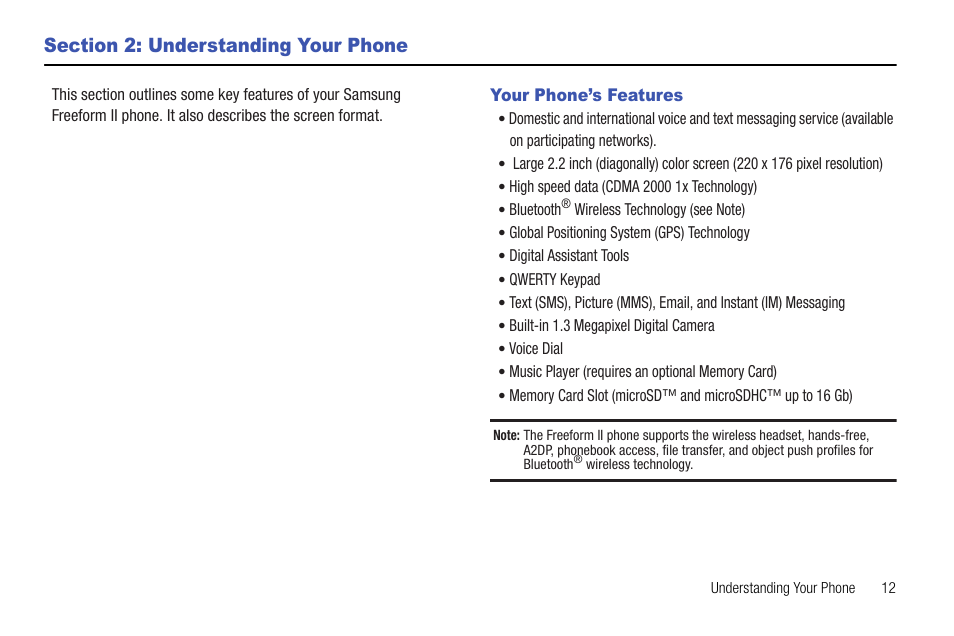 Section 2: understanding your phone, Your phone’s features | Samsung DFX-5000 User Manual | Page 15 / 112