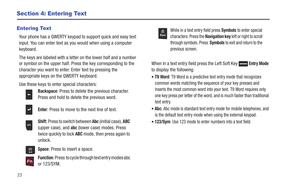 Section 4: entering text, Entering text | Samsung DFX-5000 User Manual | Page 26 / 112
