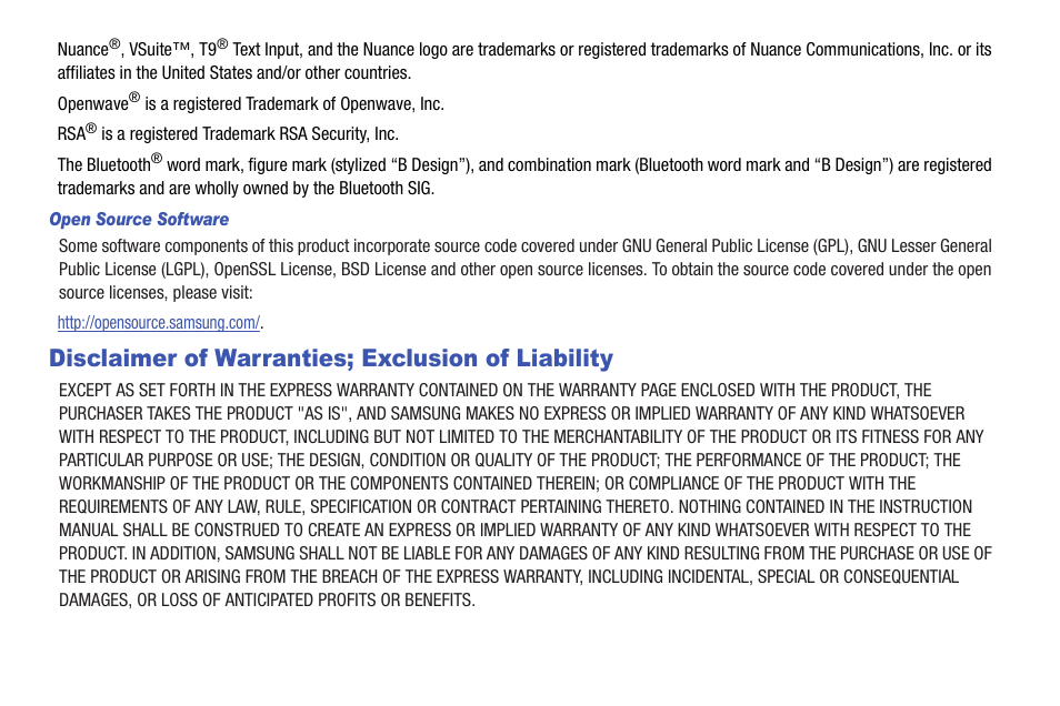 Disclaimer of warranties; exclusion of liability, Open source software | Samsung DFX-5000 User Manual | Page 3 / 112