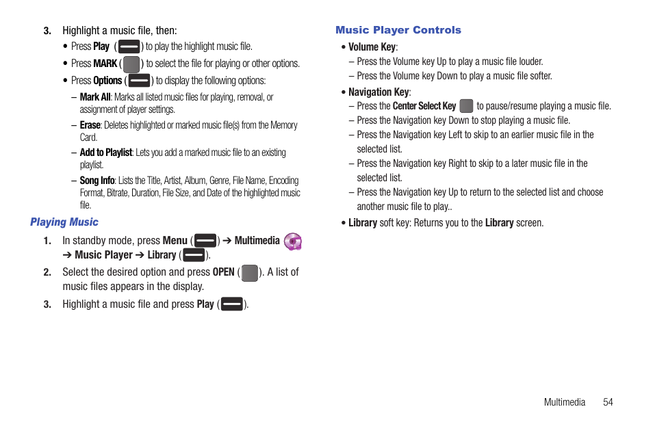 Playing music, Music player controls | Samsung DFX-5000 User Manual | Page 57 / 112