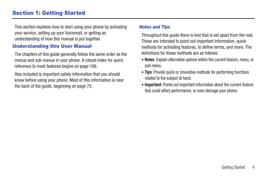Section 1: getting started, Understanding this user manual, Notes and tips | Samsung DFX-5000 User Manual | Page 7 / 112