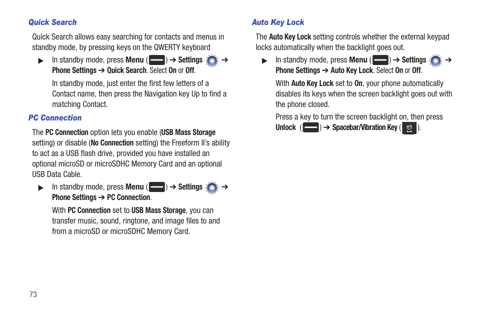 Quick search, Pc connection, Auto key lock | Samsung DFX-5000 User Manual | Page 76 / 112