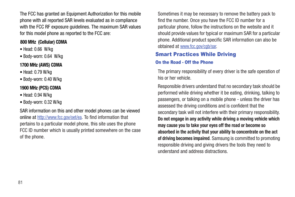 Smart practices while driving, On the road - off the phone | Samsung DFX-5000 User Manual | Page 84 / 112