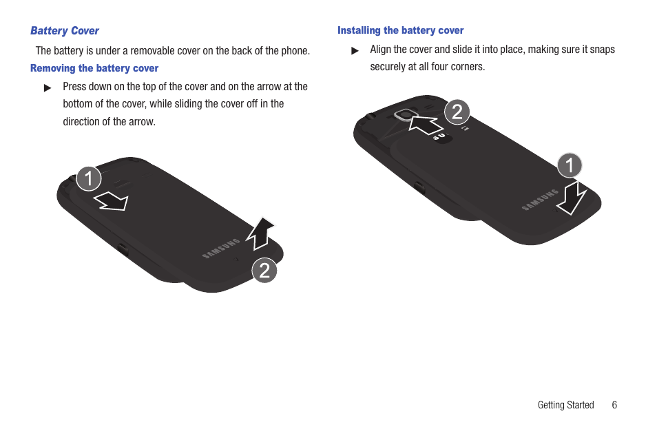 Battery cover, Removing the battery cover, Installing the battery cover | Samsung DFX-5000 User Manual | Page 9 / 112