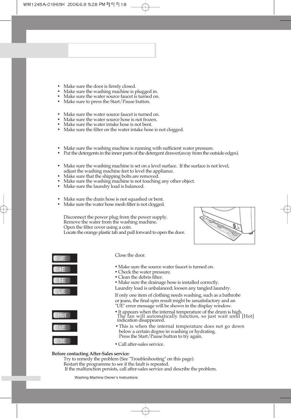Troubleshooting, Problems and solutions, Understanding error messages | Samsung WM1245A User Manual | Page 20 / 24